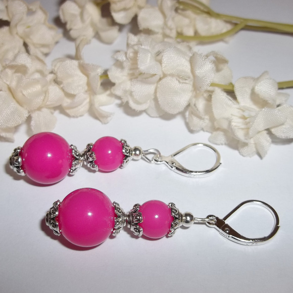 Earrings Pink & Silver Dangle Beaded Set NWT 4695 - Picture 4 of 8